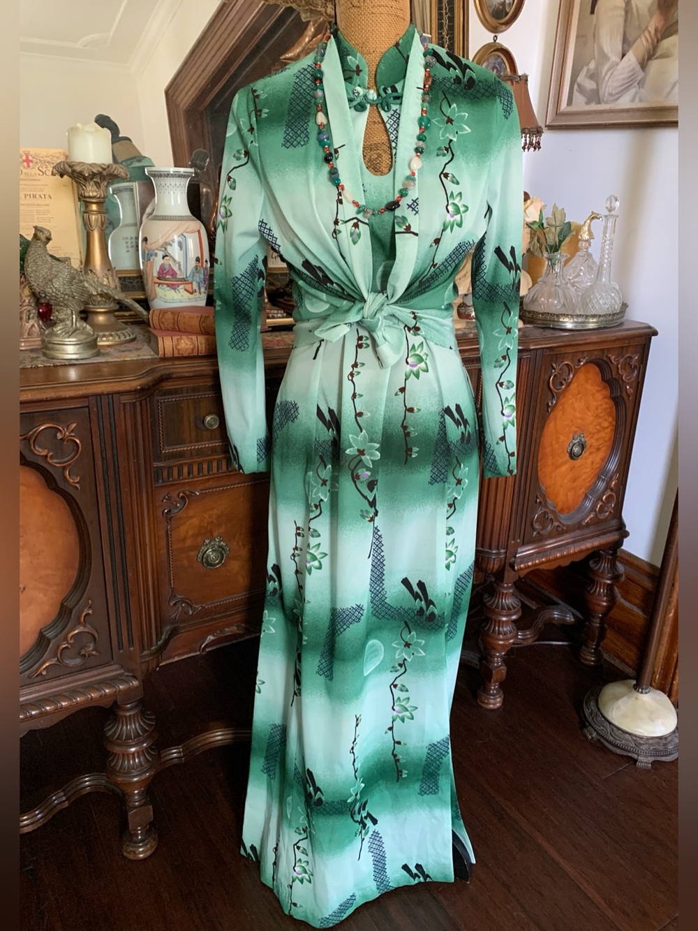 Vintage 70’s Boho Hippie Asian Floral Print Garden Party Dress and Jacket